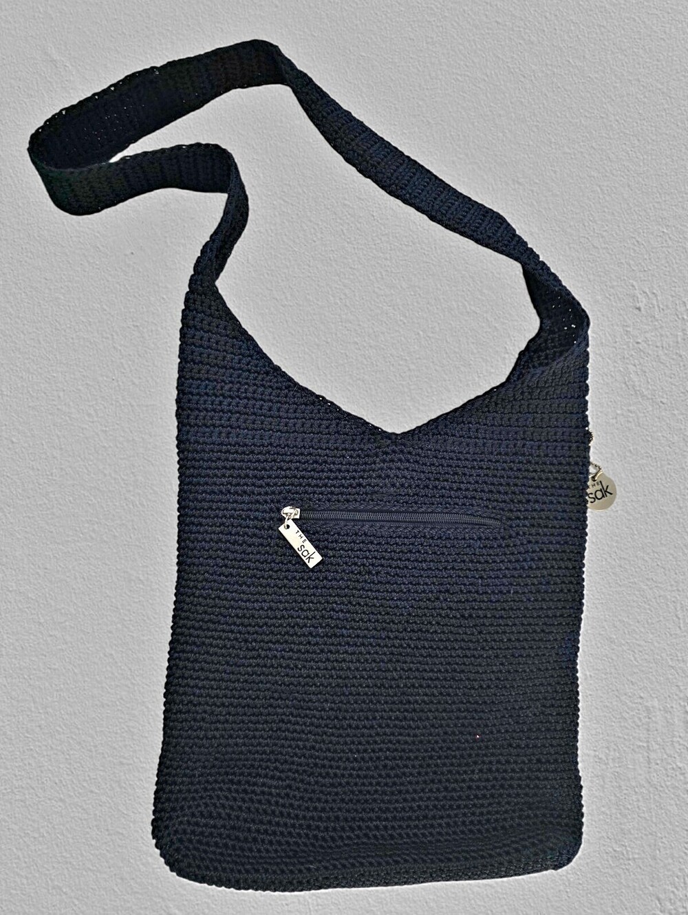 The Sak Dark Navy Crochet Knit Shoulder Hobo Bag Boho Vintage Y2K - Picture 3 of 8